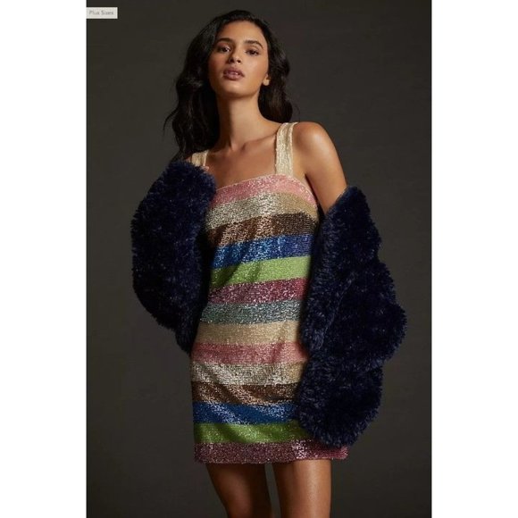 NWT Anthropologie Shimmer Striped Mini Dress 18W Plus Size - Picture 2 of 12